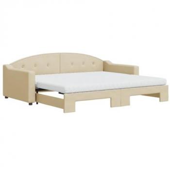 Sofá Cama Nido Estraíble con Colchones de Tela Crema 90x200 cm