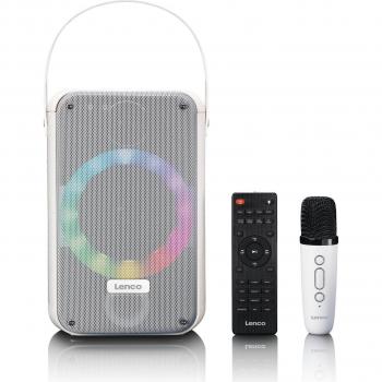 Lenco BTC-060 Altavoz Bluetooth Karaoke Inalámbrico Blanco 20W con Micrófono y Luz LED