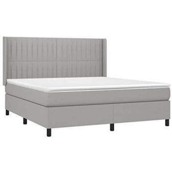 Cama box spring colchón y luces LED tela gris claro 160x200 cm
