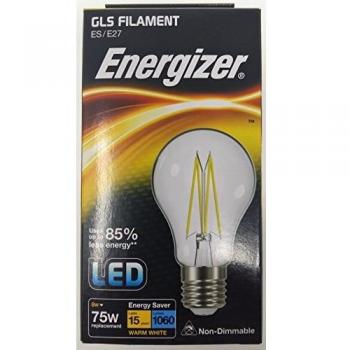 S12858 Energizer Filament Bulb LED GLS 8W/75W 1060LM ES E27 Screw in Warm White 2PK