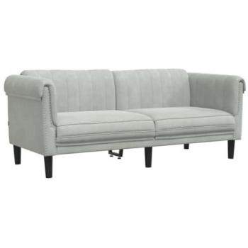 Sofá de 2 plazas en terciopelo gris claro con respaldo y reposabrazos, mueble para salón hogar