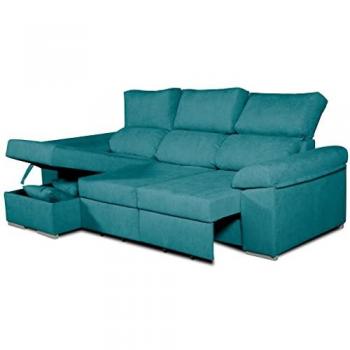 Sofá Chaise Longue Esquinero Convertible en Cama Darg Izquierda 235x148 cm Tejido Esmeralda con Sistema Acualine y Asientos Extensibles - Incluye Envío y Montaje