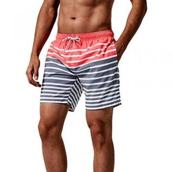 MaaMgic Shorts de Baño para Hombre Shorts de Playa Traje de Bañode Secado Rápido para Vacaciones Diseño a Rayas, Rosa Gris M