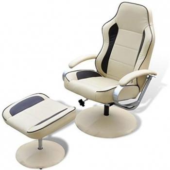 vidaXL Sillón Reclinable con Reposapiés Madera Cuero Sintético Crema y Marrón