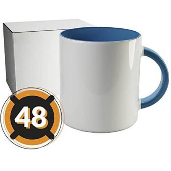 Tazas de Sublimación Blanca con Interior de Color - 48 Unidades, 350ml (11oz), Aptas para Microondas y Lavavajillas, Compatible con Cricut, Caja Individual Neutra
