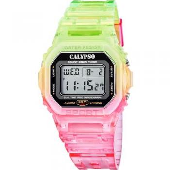 Reloj Unisex Calypso Color Splash K5874/4 de Caucho Rosa y Amarillo