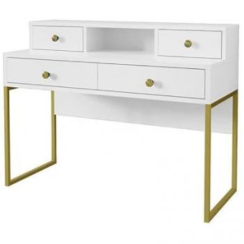Consola de Oficina Diseño Colección Douglas con Cuatro Cajones y un Nicho, Color Blanco, 120 x 95 x 50 cm