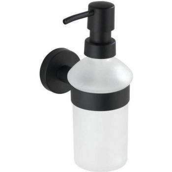 Dosificador de jabón mural Bosio Black de acero inoxidable y vidrio satinado, capacidad 200 ml, dimensiones 7x18x11 cm