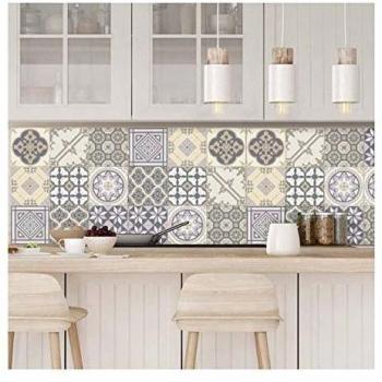 Ambiance 9 Pegatinas de Azulejos | Vinilo Decorativo Autoadhesivo baldosas de Cemento – Stickers Mosaico alicatado Sala de baño y Cocina - Adhesivos de Pared Azulejos – 20 x 20 cm – 9 Unidades