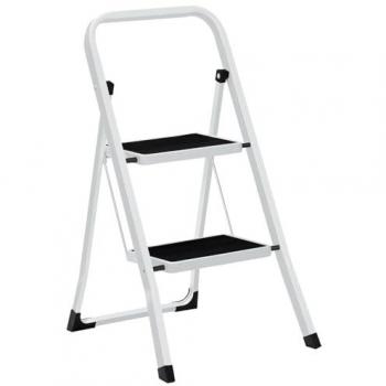 Escalera de Tijera Plegable con 2 Peldaños y Bloqueo de Seguridad, Carga hasta 150 kg, Color Blanco (87-82x55x46.5cm)