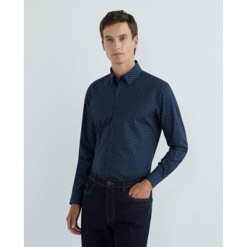 Rushmore - Camisa de hombre sport regular fit, 100% algodón NON IRON estampado erizo, popelín, cuello botón punta, puño arista