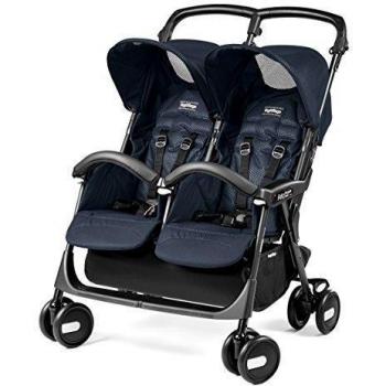 Peg Perego Aria Twin Shopper - Silla de paseo con capota, barra frontal y cestilla incluida, color azul