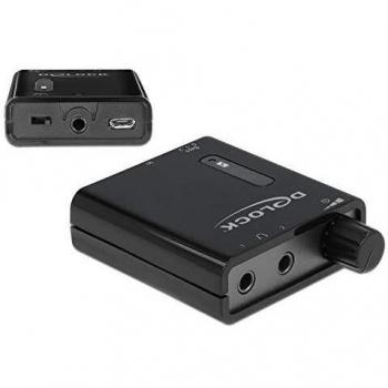 DeLOCK - Amplificador estéreo portátil para Auriculares con Dos Salidas y Amplificador de Graves