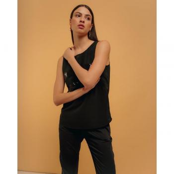 NIZA Blusa Sin Manga Detalle Lentejuela Cuello Redondo - Elegante Diseño Sin Mangas