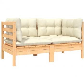 2-Seater Garden Sofa with Cream Cushions Solid Pinewood