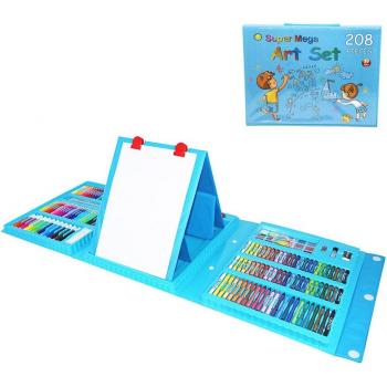 Set completo de pintura y dibujo 208 piezas con óleo, acuarelas, ceras, rotuladores, pastel y lápices, incluye atril para dibujo - Medidas: 40x6x30cm