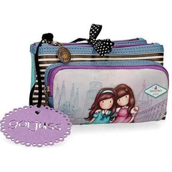 Neceser Pequeño Gorjuss Tres Compartimentos Friends Walk Together, Morado, 20.5x10.5x8.5 cm