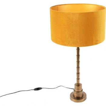 Lámpara de mesa Art Déco 35cm con pantalla de terciopelo amarillo, aluminio y textil, adecuada para LED, max. 1 x 40 Watt