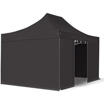 Carpa Plegable 3x4,5 m Premium Acero 40mm Ignífuga con Laterales Sin Ventana, Negra