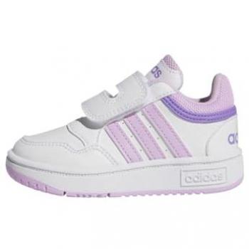 Zapatillas Unisex Infantil Adidas Hoops 3.0 Blancas y Lilas