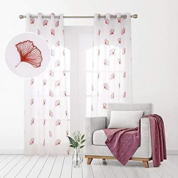 Deconovo Visillos para Ventanas Gasa Voile Efecto Lino Cortinas Habitación Traslúcida para Niños con Ojales 2 Unidades 140 x 280 cm Naranja