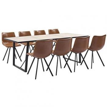 vidaXL Juego Comedor 9 Piezas de Cuero Sintético Mobiliario Decoración Interior Casa Hogar Robusto Duradero Resistente Funcional Práctico Útil Coñac