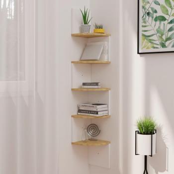vidaXL Wall Corner Shelf - White and Sonoma Oak, 19x19x123 cm, Engineered Wood