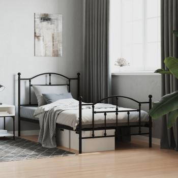 vidaXL Metal Bed Frame without Mattress with Footboard Black 100x190cm