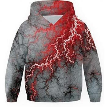 Freshhoodies Sudadera con Capucha para Niños Niñas Adolescente Negro 3D Rayo Impresa Otoño Invierno Manga Larga Suéter Deporte Capucha 6-7 Años