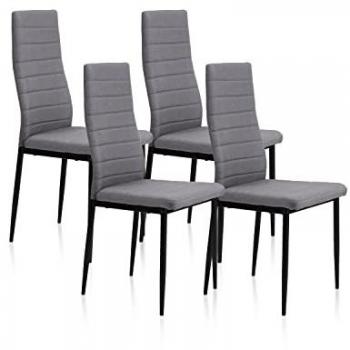Pack de 4 sillas de comedor Niza tejido gris, medidas: 44 cm (ancho) x 43 cm (fondo) x 98 cm (alto)