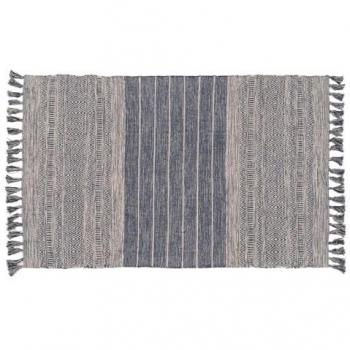 Alfombra Étnica Azul y Blanca 70% Algodón 30% Poliéster 120 x 180 cm