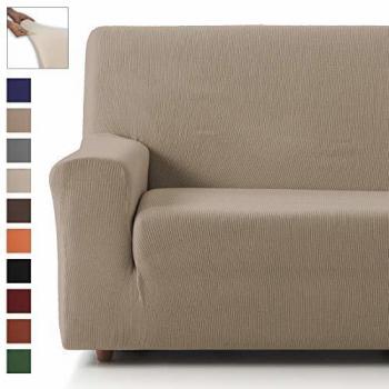 Eiffel Textile Funda Sofa Elastica Protector Adaptable Rústica Sofá, Beige, 3 Plazas