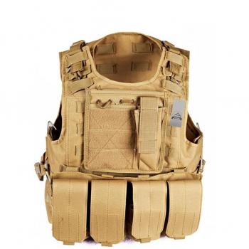 Anzer chaleco táctico de cacería de Airsoft Molle, chaleco táctico militar con placa y 4 bolsas extraíbles, equipo de supervivencia al aire libre, marrón