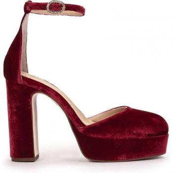 Pedro Miralles - Sandalias de tacón con plataforma de terciopelo burdeos modelo LENA