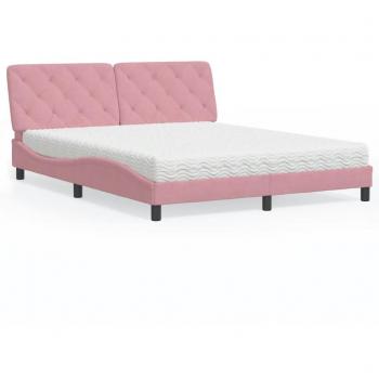 Cama con colchón de terciopelo rosa 160x200 cm
