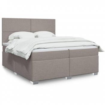 Cama box spring Tortera 200x200 cm con colchón en tela gris taupe