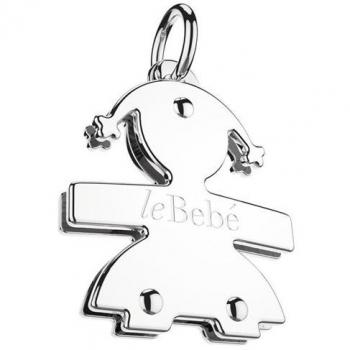 Lebebé LBB048 - Colgante Mini en Oro Blanco de 9 KT. con la Silueta de una niña. Altura 1 cm y Ancho de 0,90 cm.