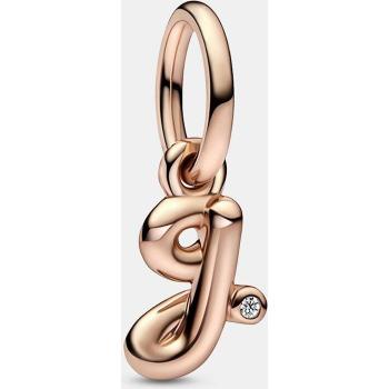 Pandora Letter G Script Alphabet Dangle Charm in Rose Gold with Zirconia