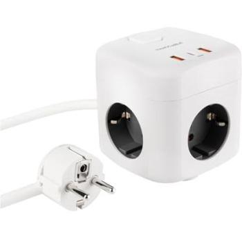 Base múltiple Nanocable 3 enchufes (2 USB-A + 1 USB-C) GaN PPS PD 20W con interruptor, cable de 1.4 m, color blanco