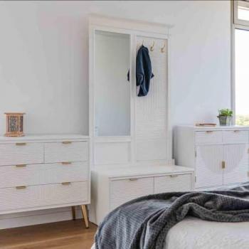 Recibidor con Espejo y Cajones Alexandra House Living Dorado Madera MDF 7 x 190 x 95 cm