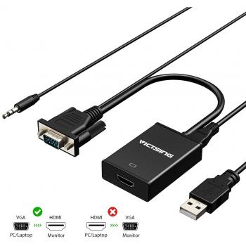 VICTSING Adaptador Cable VGA a HDMI, Conversor vga a hdmi convertidor con Cable Audio y USB para TV, Portátil, Smart TV Box Portátil, Resolución de 720P/1080P