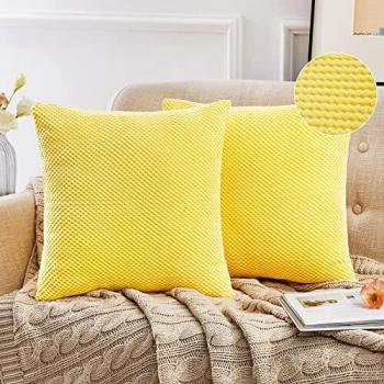 Deconovo Funda Cojin Almohada, para Salon Comedor, de Pana Suaves Decorativas, 2 Piezas, 55x55cm, Amarillo