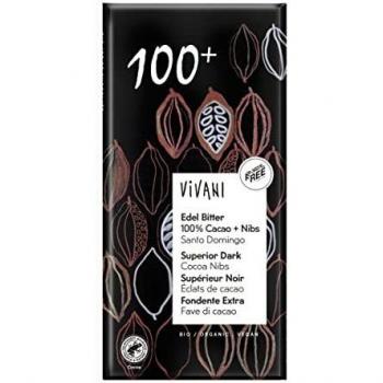 CHOCOLATE BIO NEGRO SUPERIOR 100% CON NIBS DE CACAO 80GR VIVANI