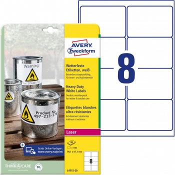 Etiqueta autoadhesiva Avery Rectángulo redondeado Permanente Blanco 160 pieza(s)