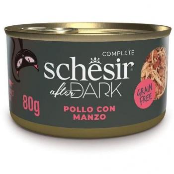 Schesir Lata After Dark De Pollo Con Ternera Filetes Para Gatos 12X80GR - Alimento Húmedo Premium de Alta Calidad