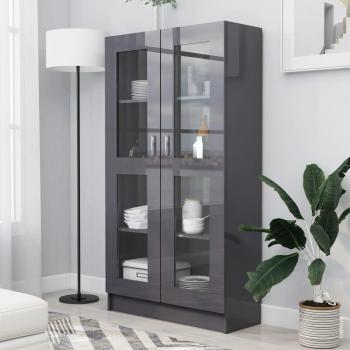 Vitrina de aglomerado y madera contrachapada gris brillante 82,5x30,5x150 cm