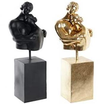 Figura Decorativa DKD Home Decor Pareja Negro Dorado 15,5 x 13,5 x 37,5 cm (2 Unidades)