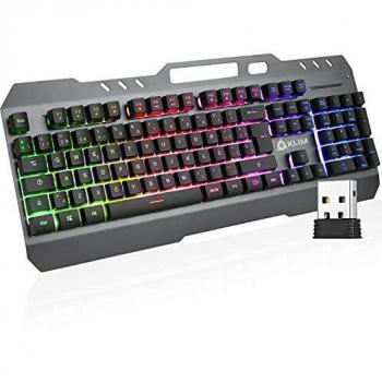 KLIM Lightning - Teclado inalámbrico ESPAÑOL + Estructura de Metal y Teclas Resistentes + Teclado Semi mecánico Compatible con PC PS4 PS5 + Teclado Gaming Inalámbrico Retroiluminado + Nuevo 2022