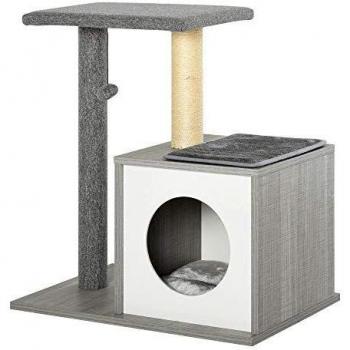 Pawhut Árbol para Gatos Rascador para Gatos de 3 Niveles con Plataformas Postes de Rascado Cueva Espaciosa Cojines Extraíbles Suaves Bola de Juguete 59x39x62 cm Gris