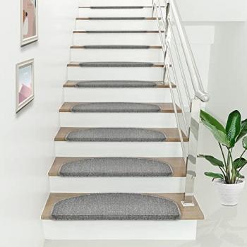 Juego de 15 Alfombrillas de Escalera Antideslizantes Autoadhesivas de Polipropileno 65 x 24 cm en Gris Claro